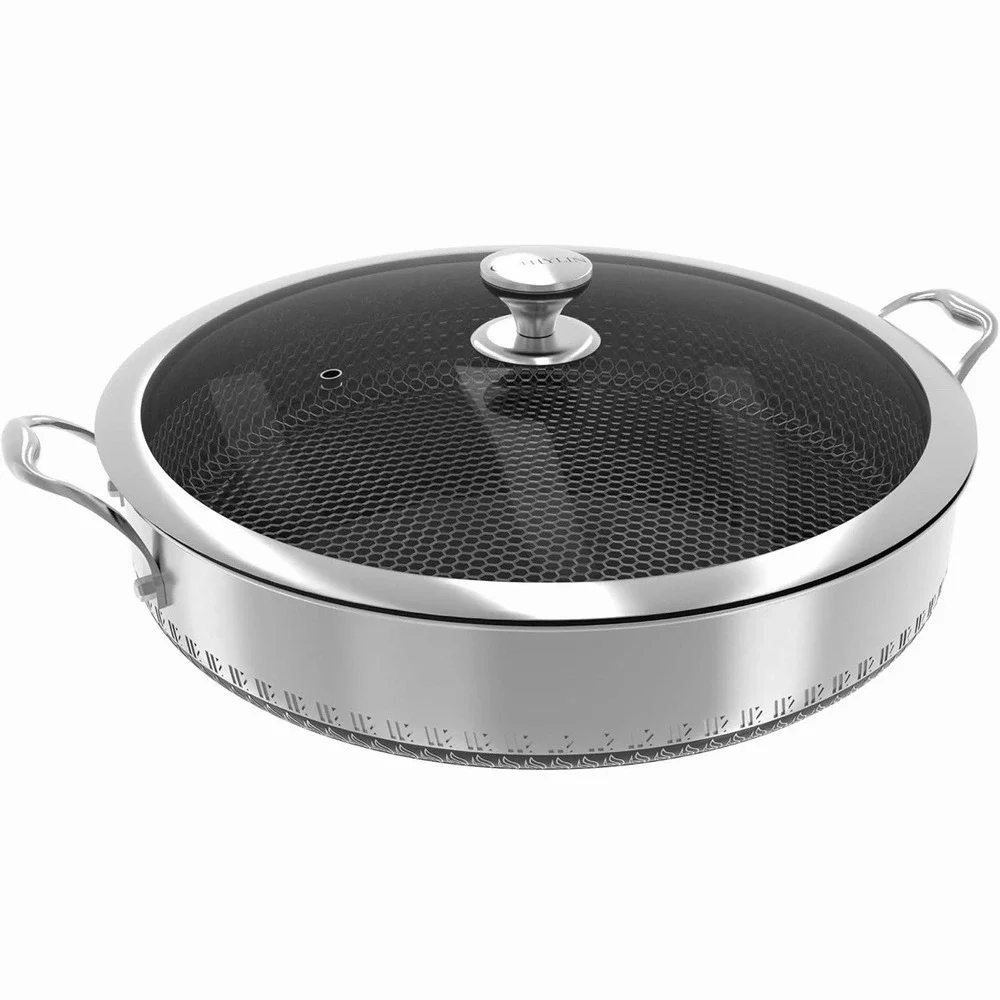 316L Stainless Steel 7QT Saute Pan Hexagon Nonstick Wok W Lid 12.5